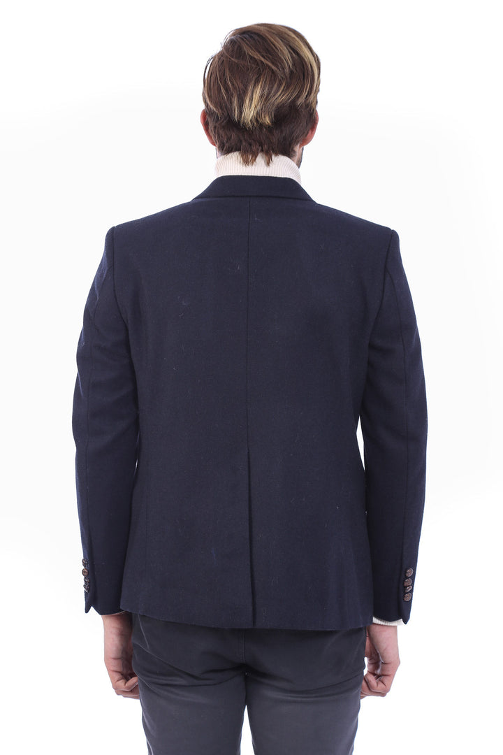 WSS Mens Double Breasted Slim Fit Navy Blue Blazer  - Zamora
