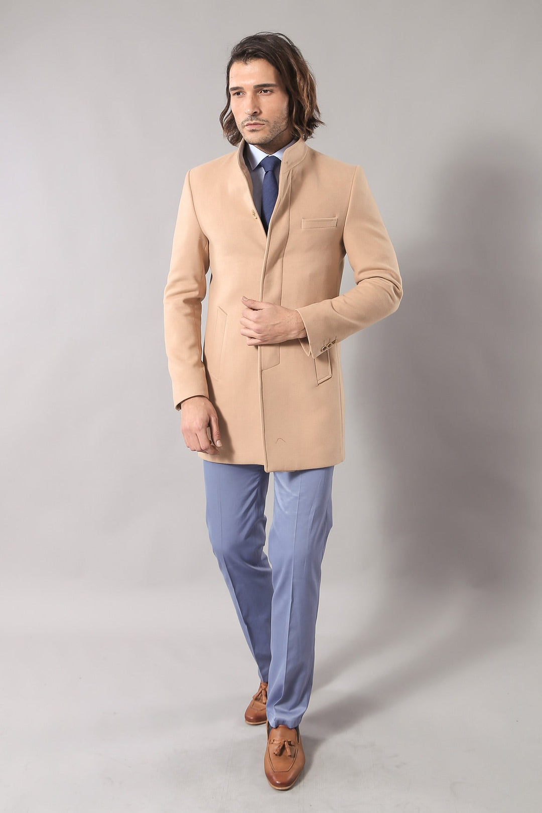 WSS Mandarin Collar Beige Men's Long Men's Coat  - San Sebastián de los Reyes