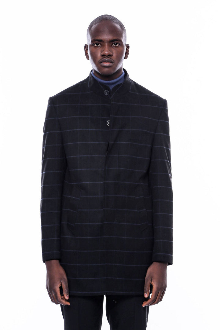 WSS Mandarin Collar Black Checked Coat  - Fermo