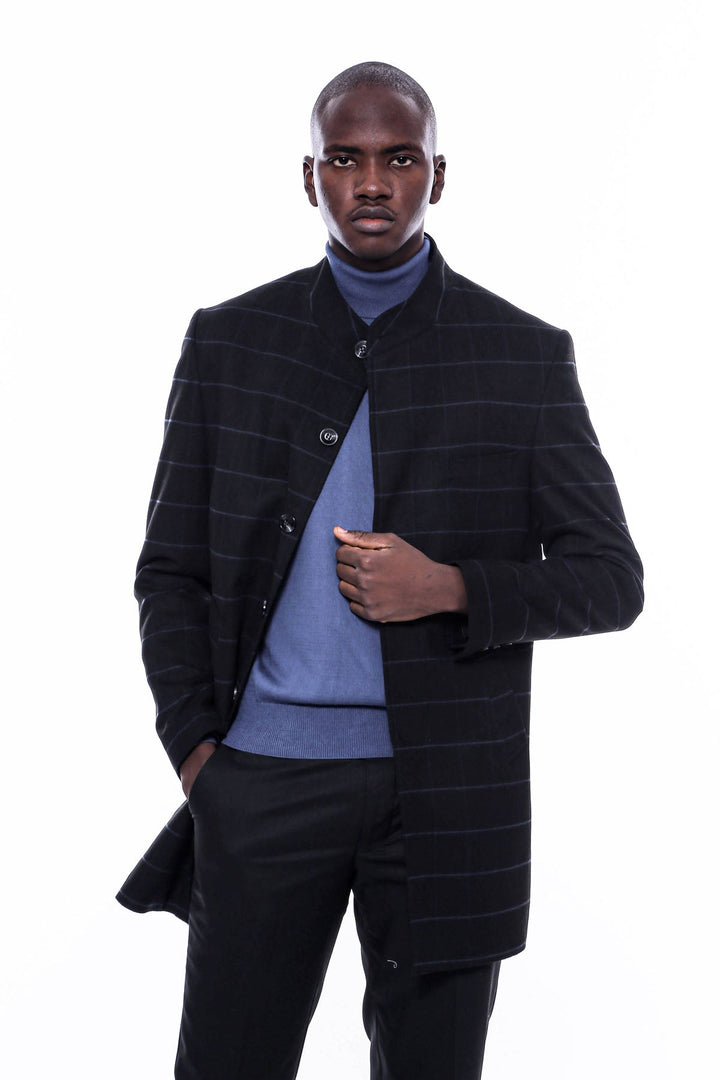WSS Mandarin Collar Black Checked Coat  - Fermo