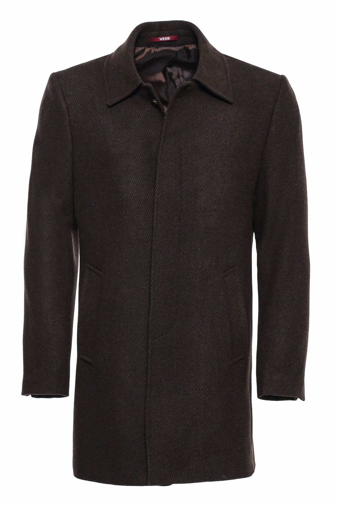 WSS Brown Hidden Button Peak Lapel Coat  - Singen
