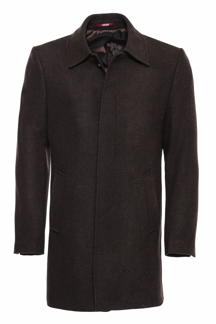 WSS Brown Hidden Button Peak Lapel Coat  - Singen