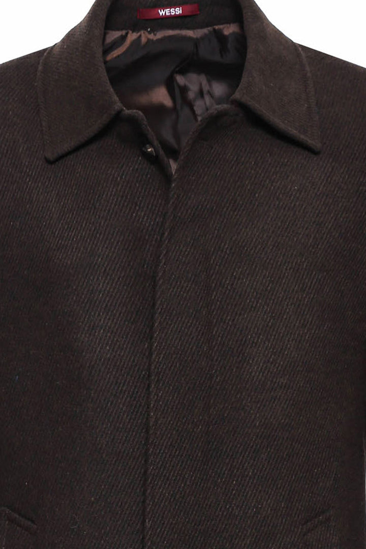 WSS Brown Hidden Button Peak Lapel Coat  - Singen