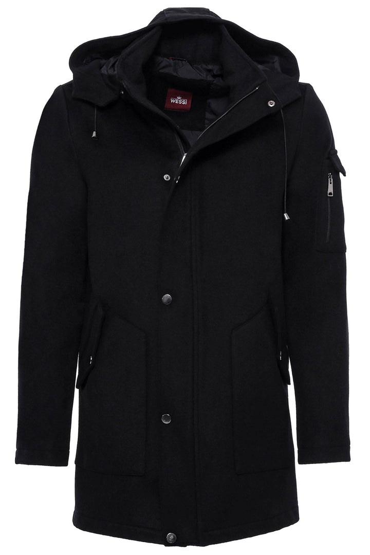 WSS Hooded Cachet Hidden Zippered Black Coat  - Singen