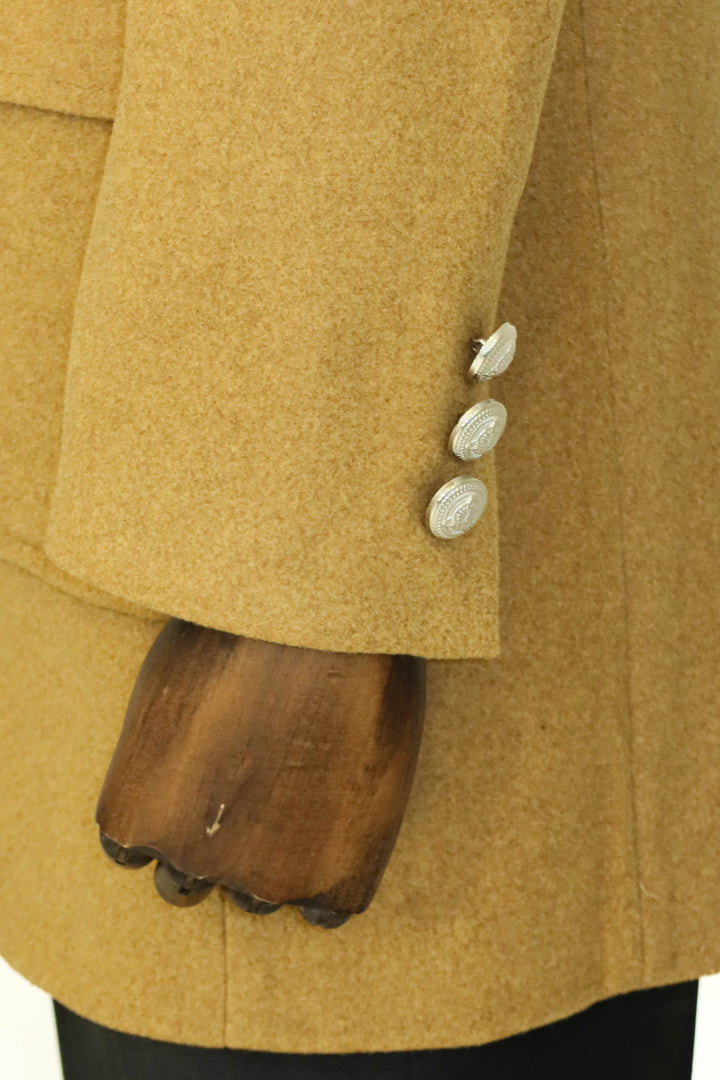 WSS Metal Buttons Wool Cashmere Tan Men Double Breasted Coat  - Singen