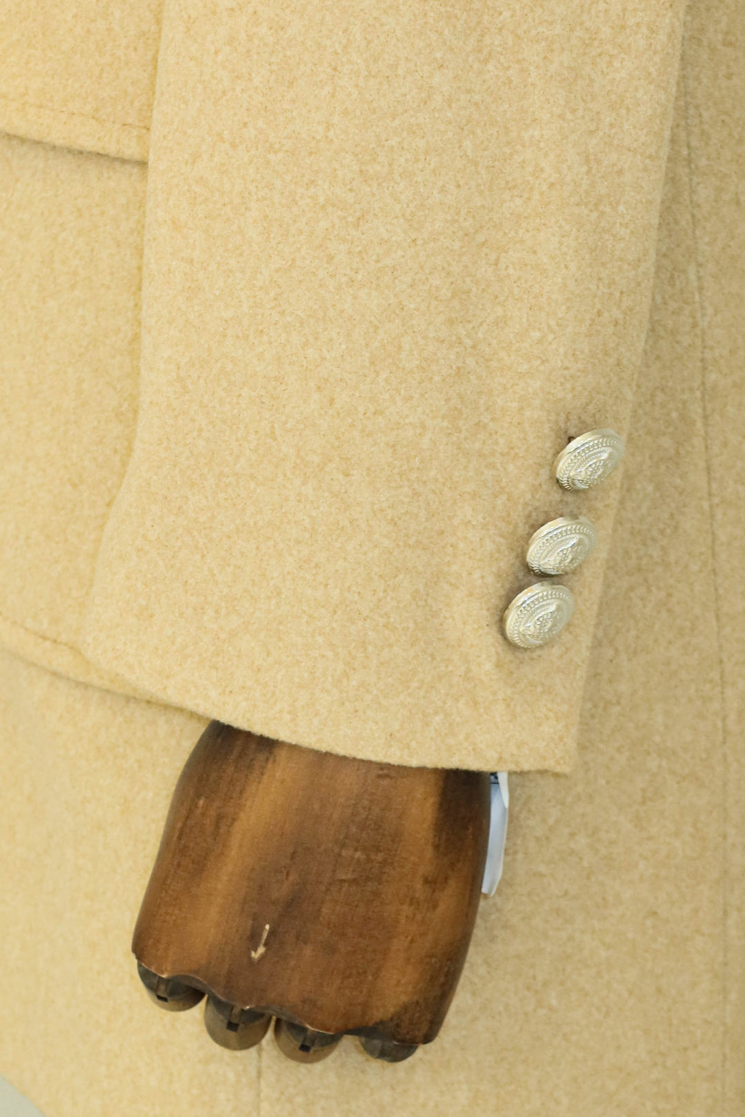 WSS Metal Buttons Wool Cashmere Beige Men Double Breasted Coat  - Singen