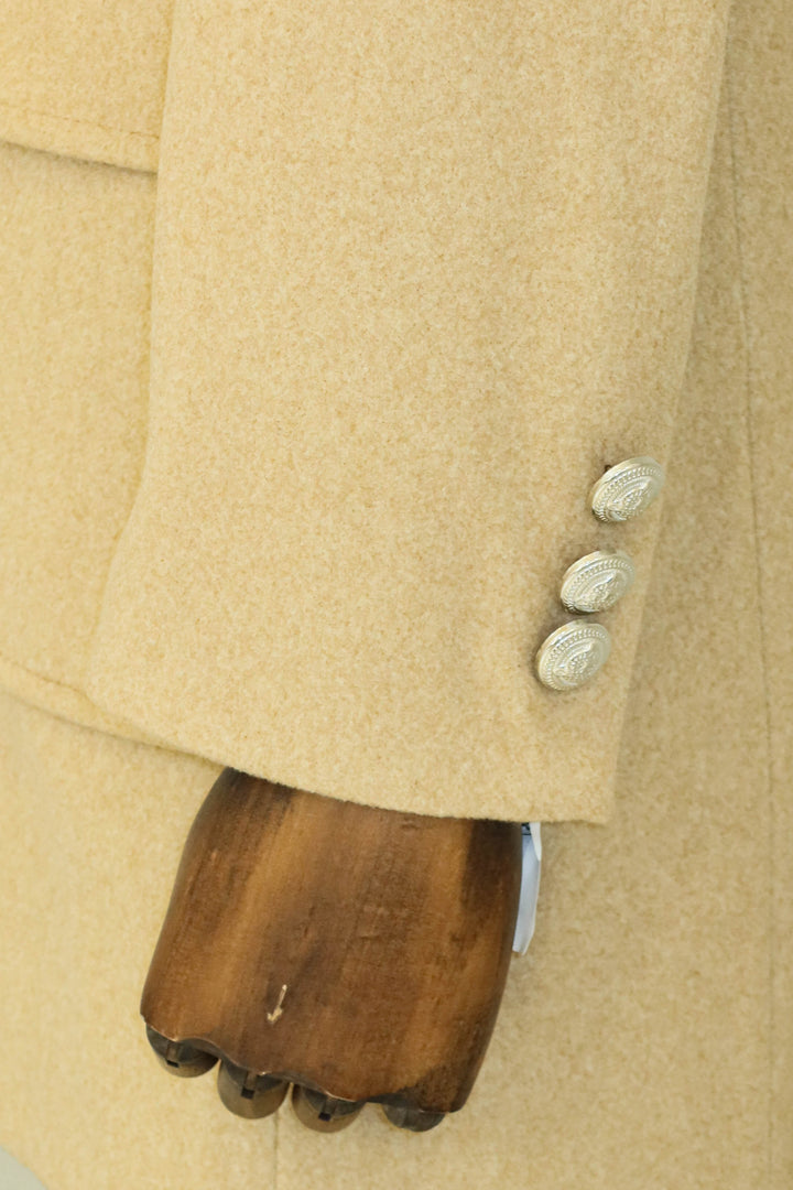WSS Metal Buttons Wool Cashmere Beige Men Double Breasted Coat  - Singen