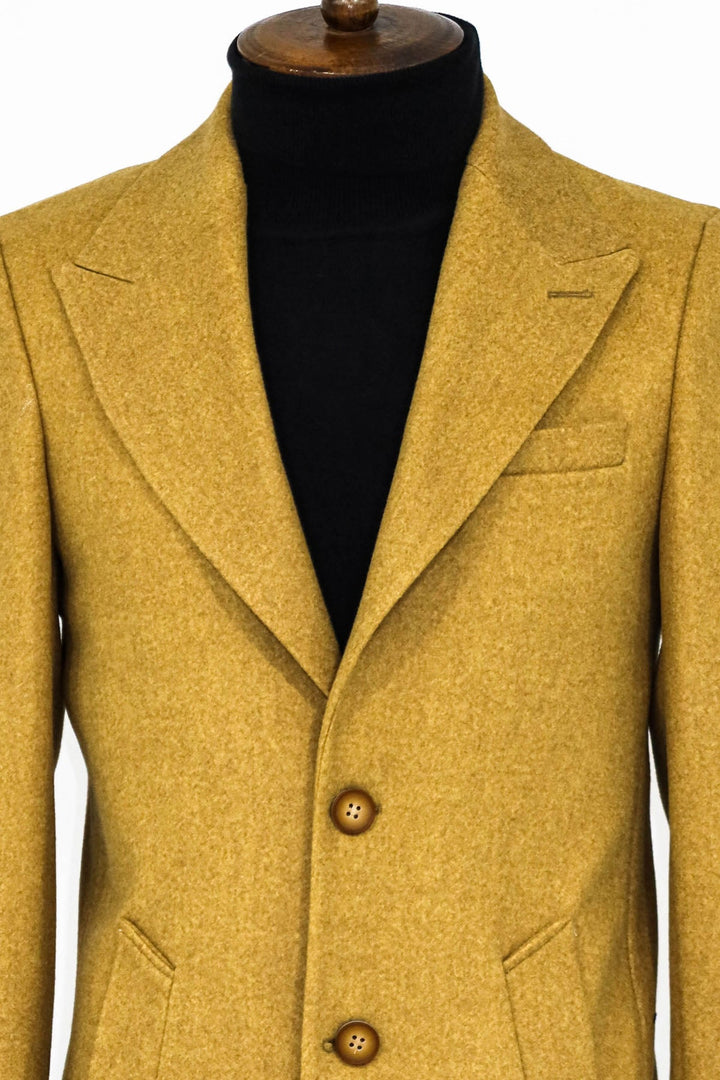WSS Wide Lapel Wool Mustard Men Coat  - O Fallon