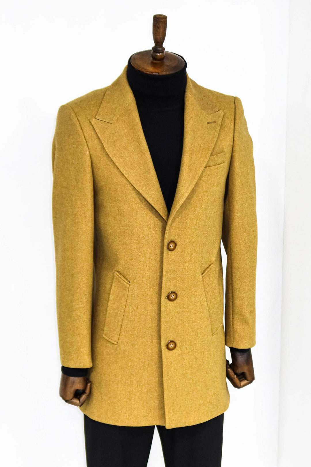 WSS Wide Lapel Wool Mustard Men Coat  - O Fallon