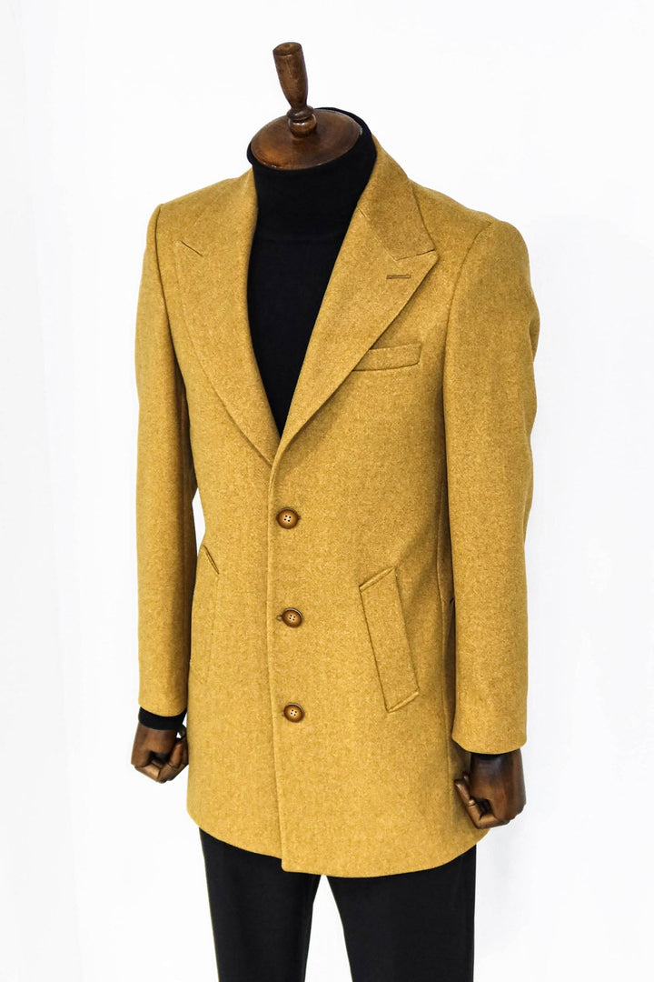 WSS Wide Lapel Wool Mustard Men Coat  - O Fallon