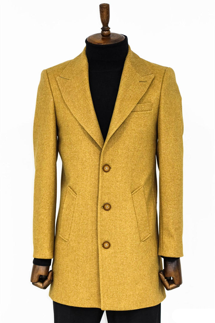 WSS Wide Lapel Wool Mustard Men Coat  - O Fallon