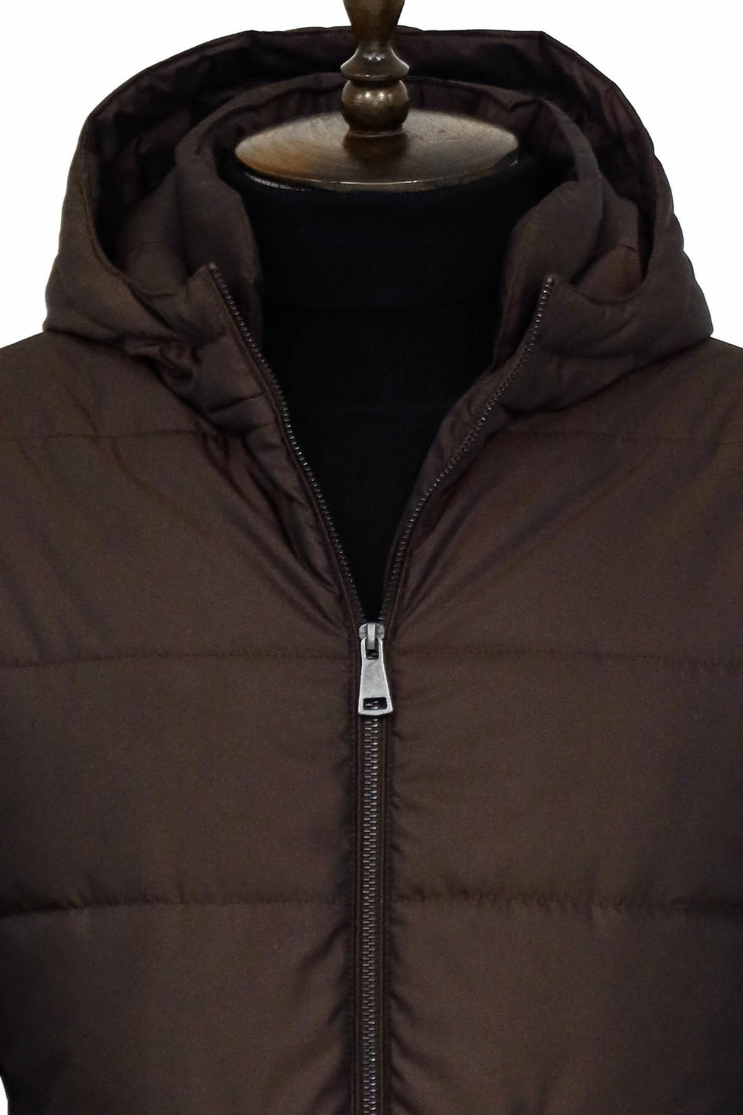 WSS 4 Pockets Hooded Zippered Quilted Brown Men Down Coat - Saint-Herblain