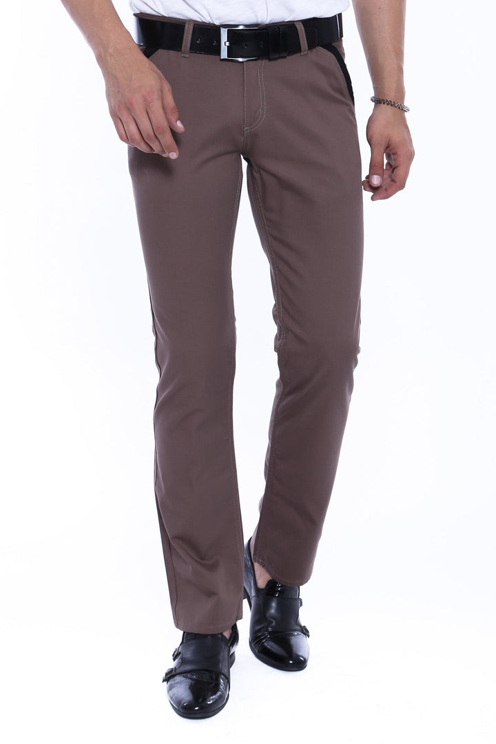 WSS Garment Stitched Pockets Cotton Dark Beige Men Trousers - Marbella