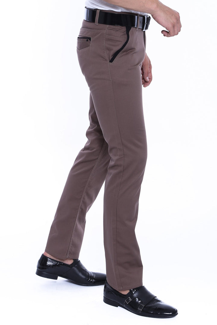 WSS Garment Stitched Pockets Cotton Dark Beige Men Trousers - Marbella