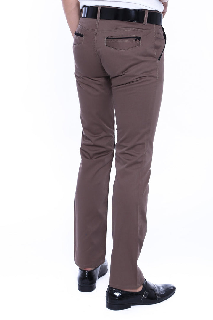 WSS Garment Stitched Pockets Cotton Dark Beige Men Trousers - Marbella