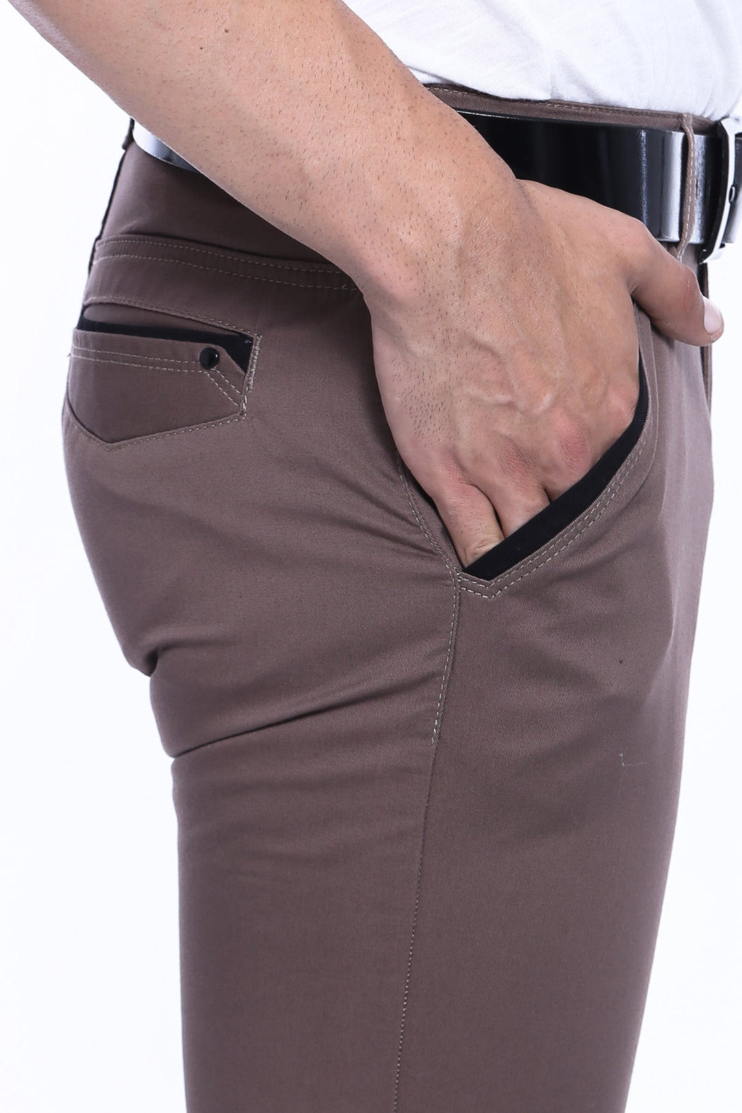WSS Garment Stitched Pockets Cotton Dark Beige Men Trousers - Marbella