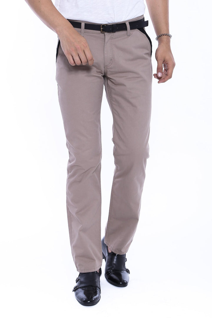 WSS Garment Stitched Pockets Cotton Beige Men Trousers - San Bruno