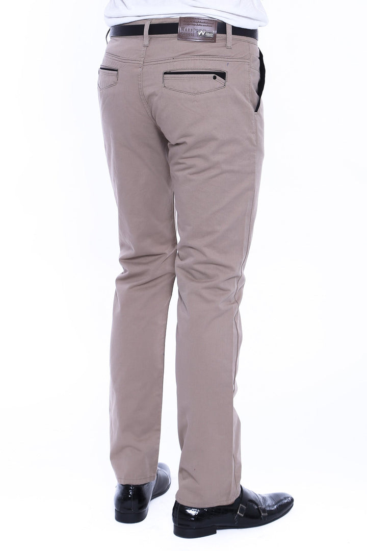 WSS Garment Stitched Pockets Cotton Beige Men Trousers - San Bruno