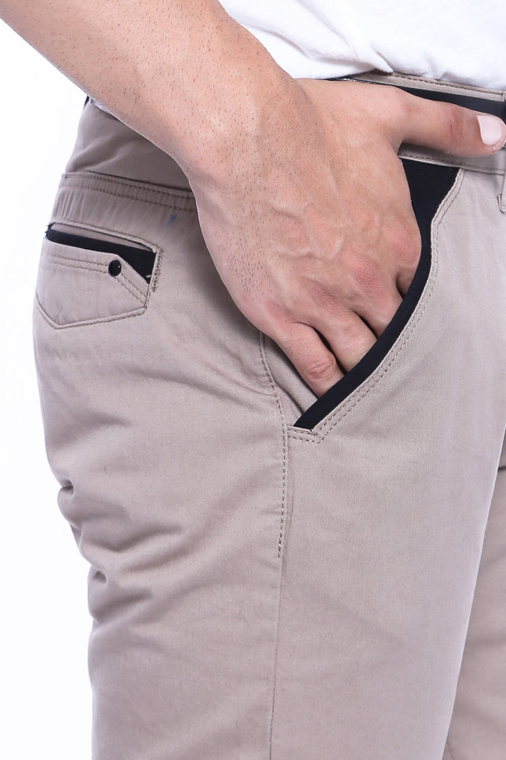 WSS Garment Stitched Pockets Cotton Beige Men Trousers - San Bruno