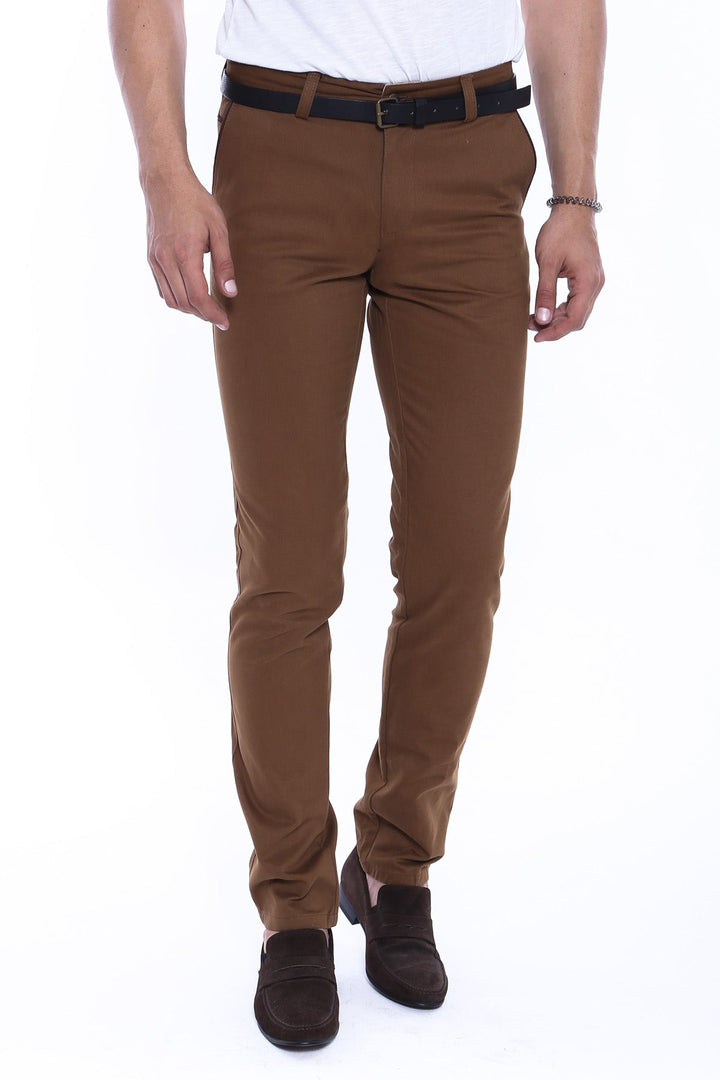 WSS 5 Pocket Stitched Pockets Cotton Tan Men Trousers - Boca del Rio