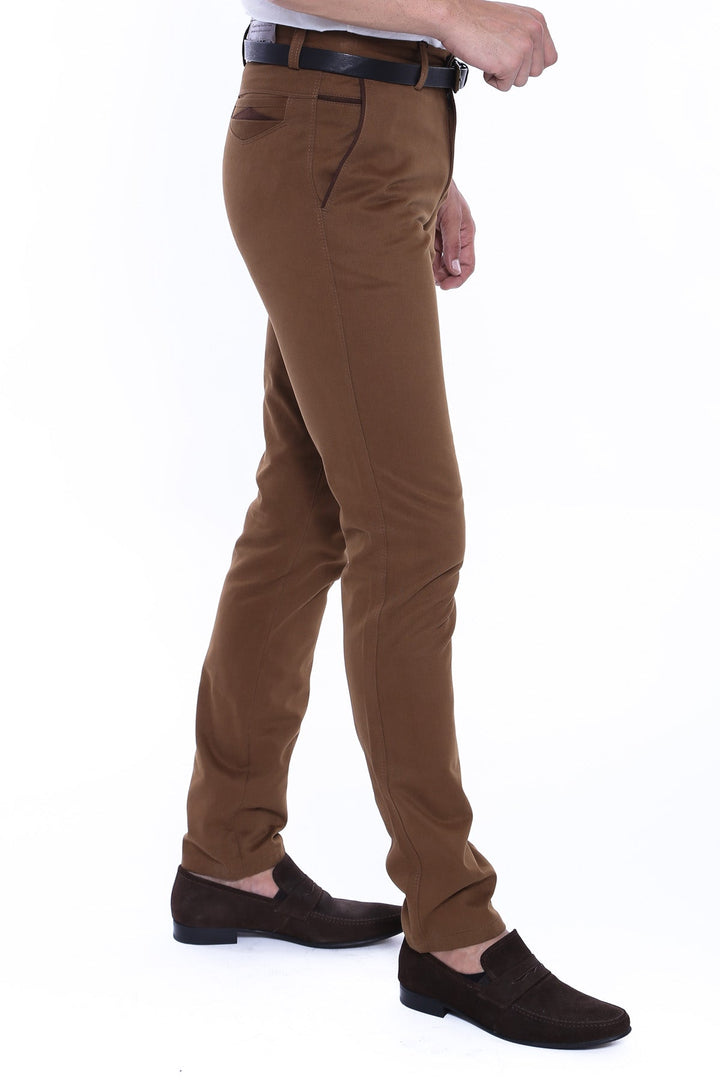 WSS 5 Pocket Stitched Pockets Cotton Tan Men Trousers - Boca del Rio