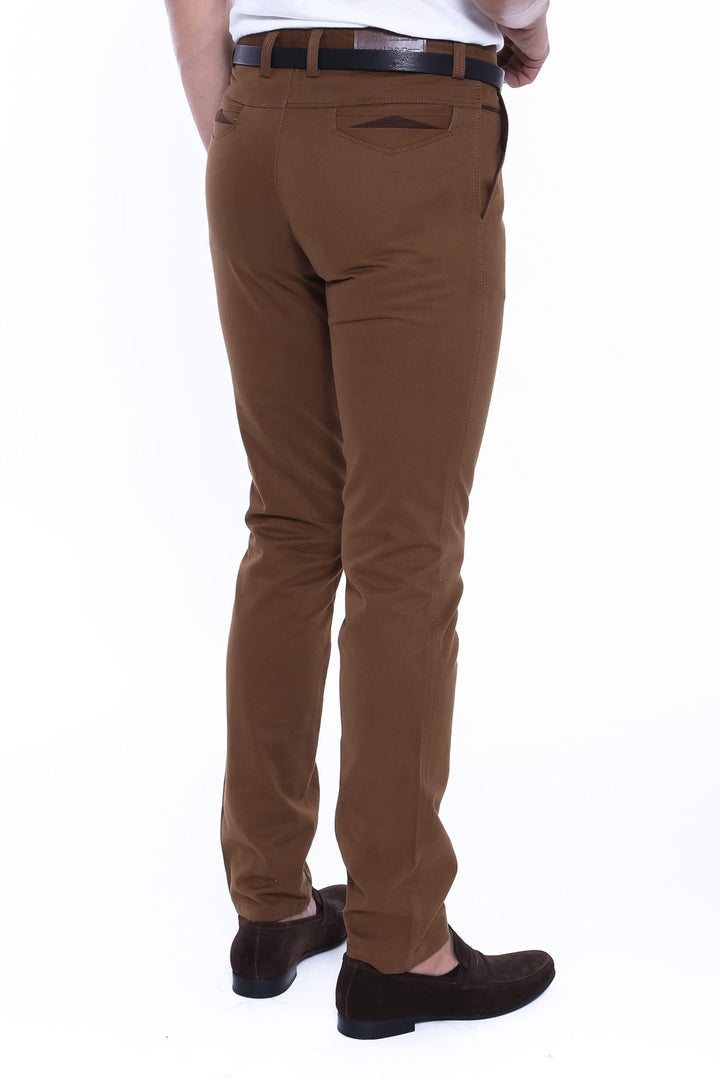 WSS 5 Pocket Stitched Pockets Cotton Tan Men Trousers - Boca del Rio