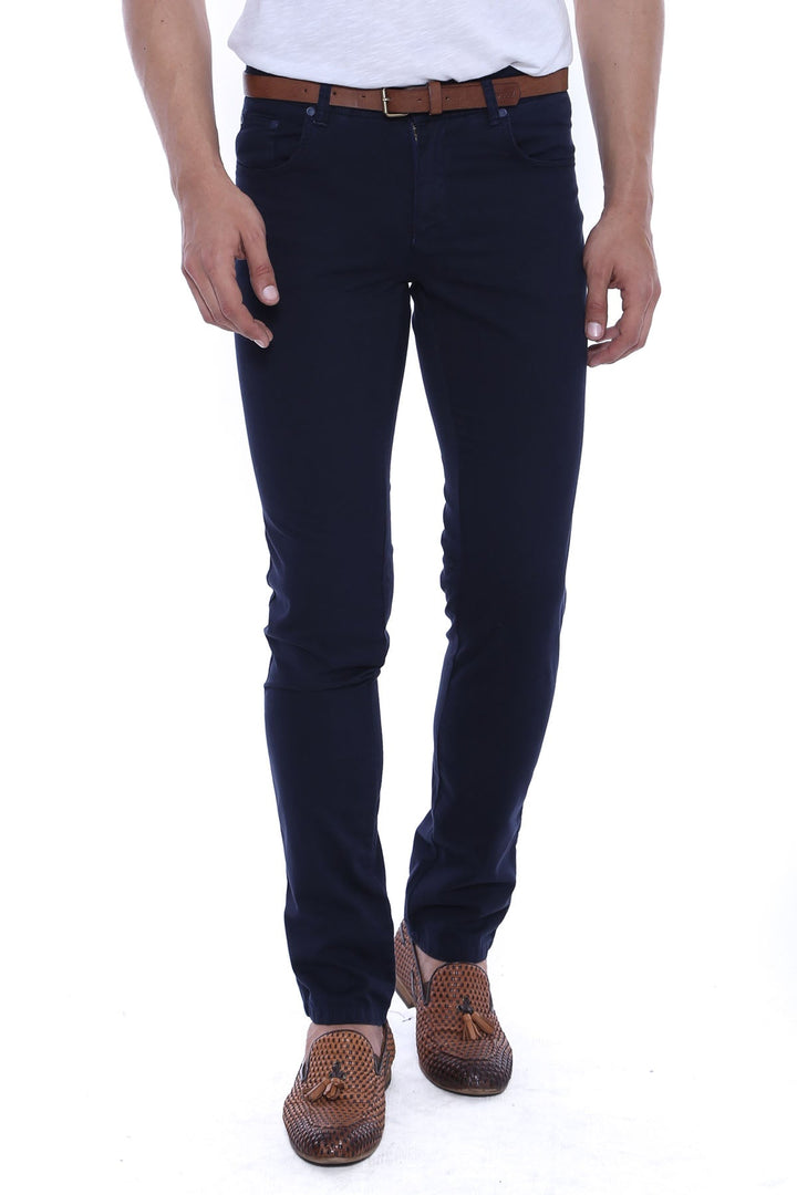 WSS Slim Fit Plain 5 Pockets Navy Blue Men Pants  - Mafamude