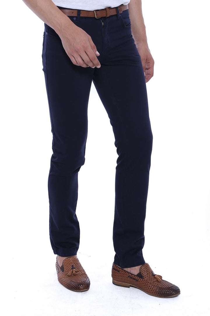 WSS Slim Fit Plain 5 Pockets Navy Blue Men Pants  - Mafamude