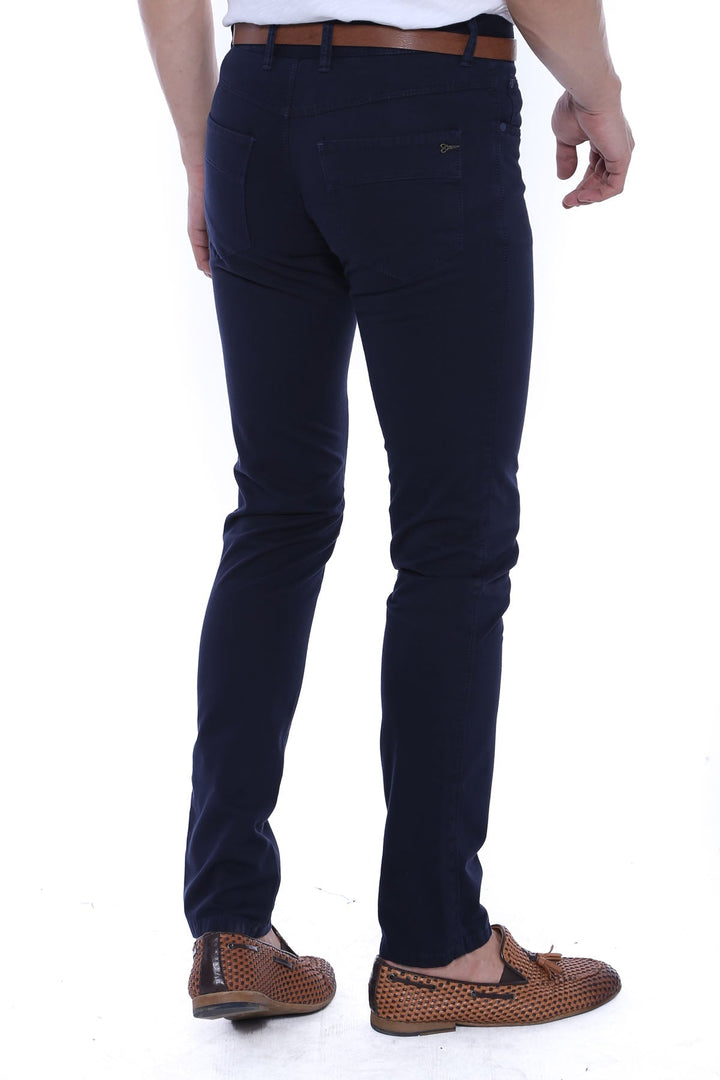 WSS Slim Fit Plain 5 Pockets Navy Blue Men Pants  - Mafamude