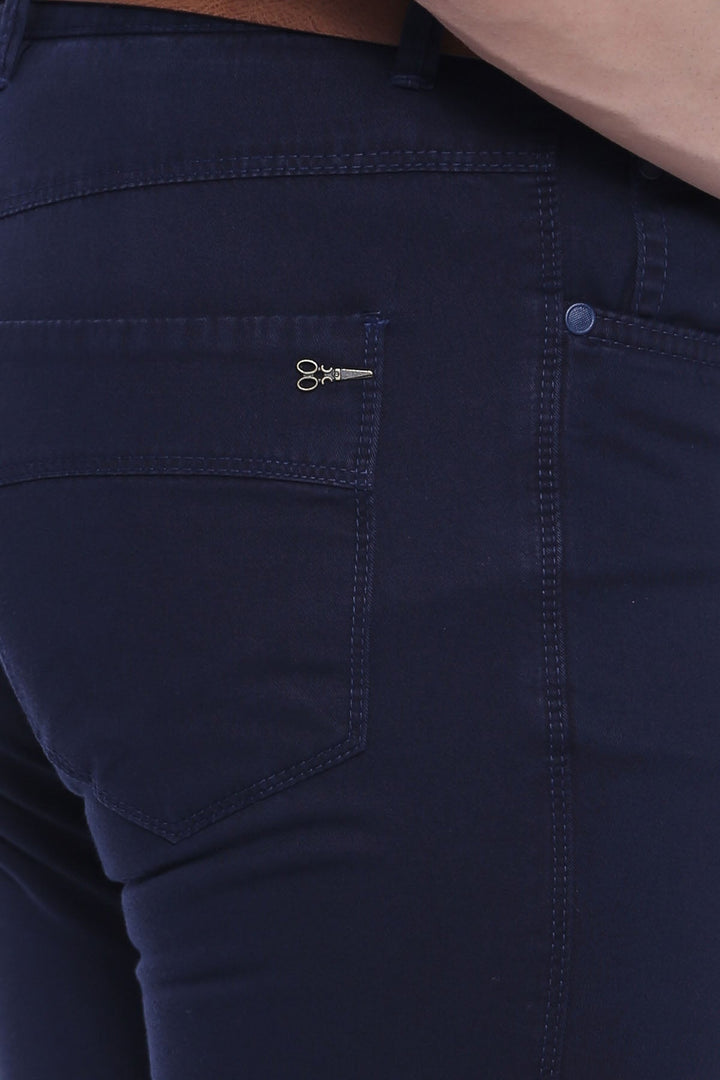 WSS Slim Fit Plain 5 Pockets Navy Blue Men Pants  - Mafamude