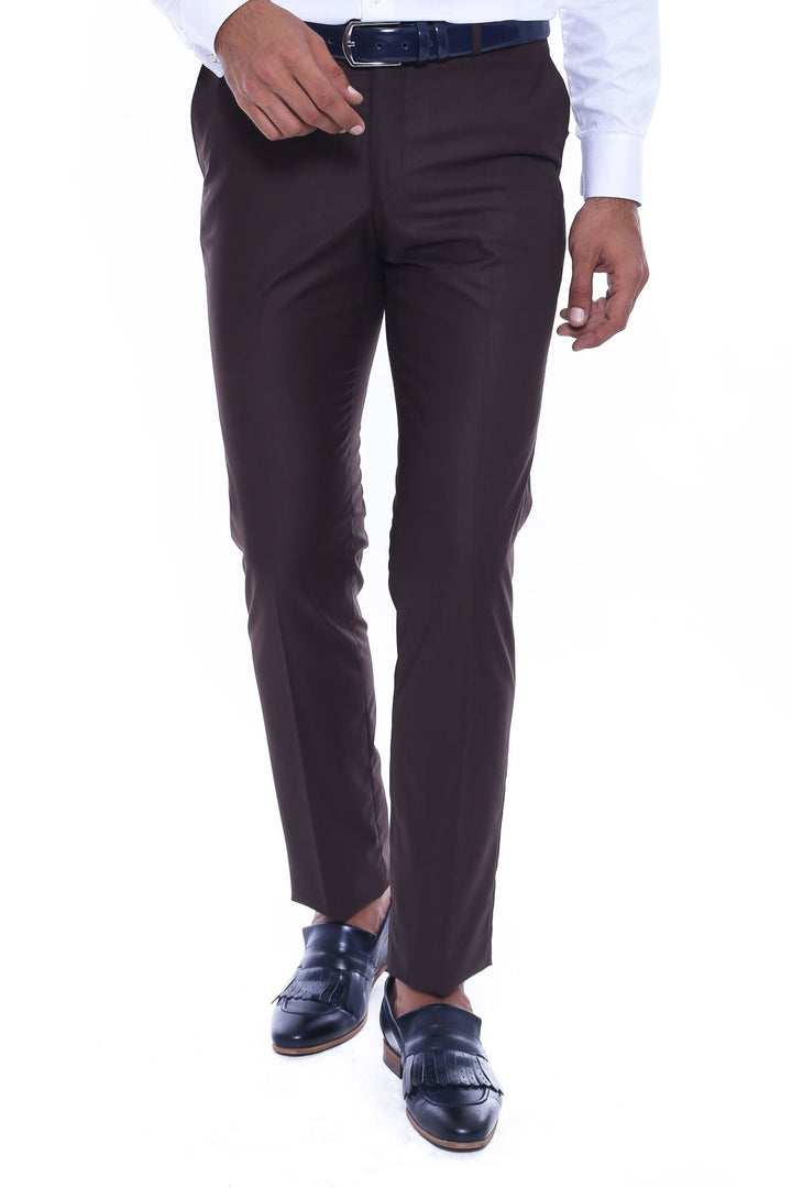 WSS Brown Slim Fit Plain Men Pants  - Bonn