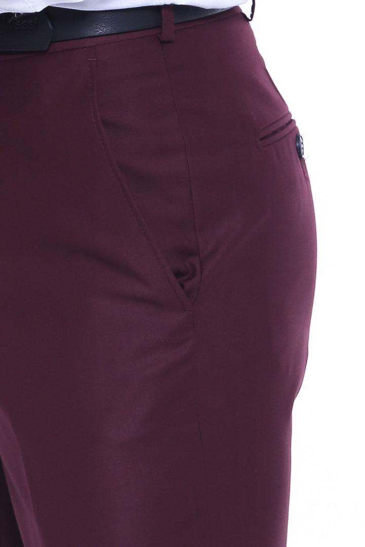 WSS Burgundy Slim Fit Plain Men Pants  - Castelo Branco