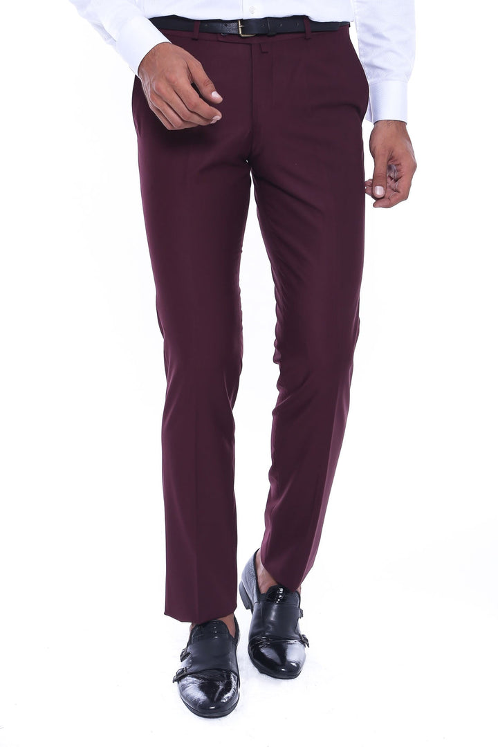 WSS Burgundy Slim Fit Plain Men Pants  - Castelo Branco