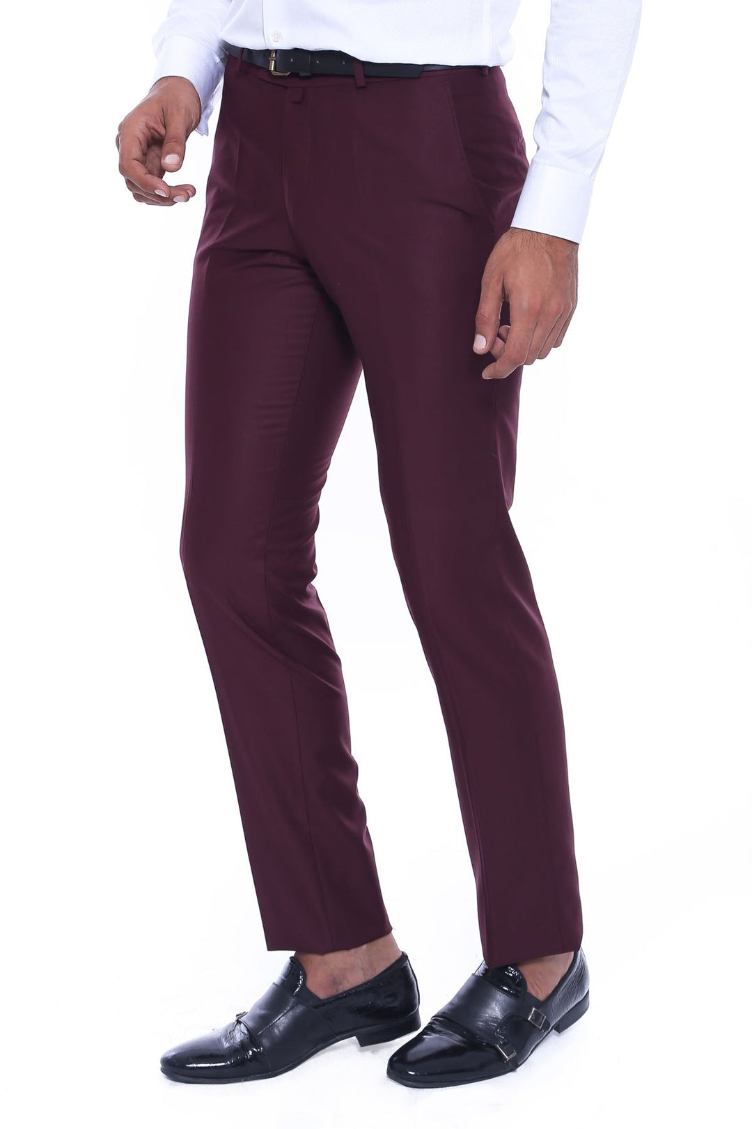 WSS Burgundy Slim Fit Plain Men Pants  - Castelo Branco