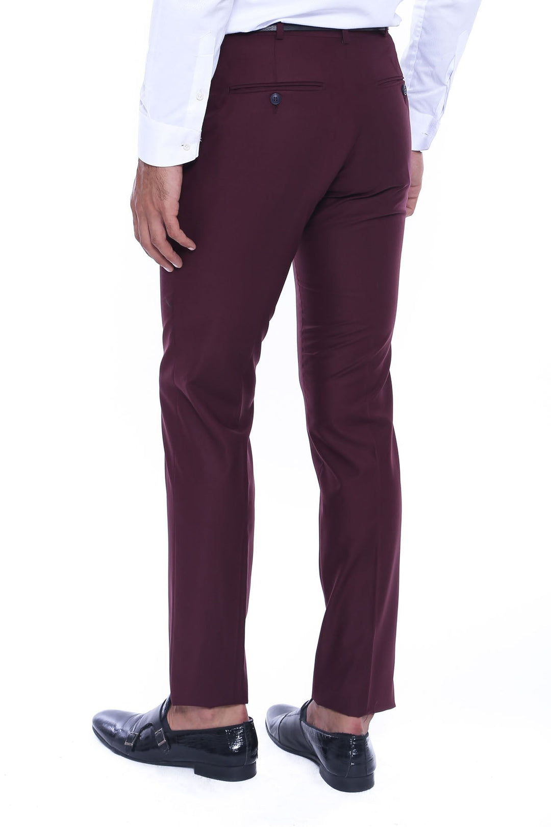 WSS Burgundy Slim Fit Plain Men Pants  - Castelo Branco