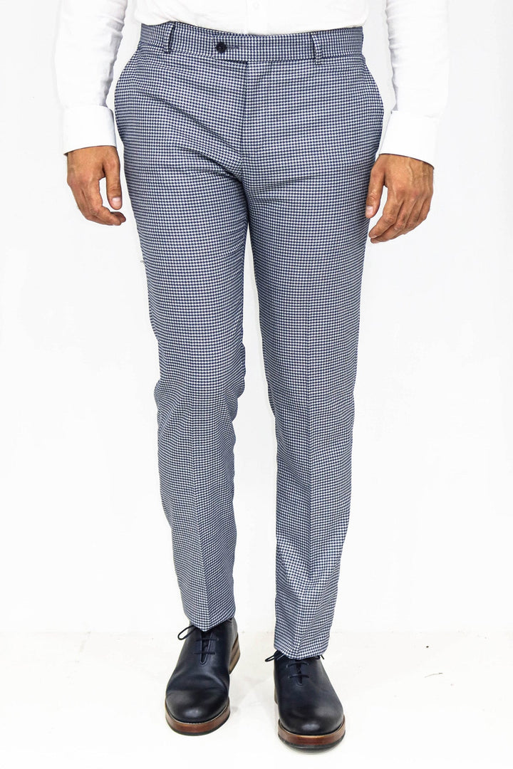 WSS بنطال رجالي أزرق منقوش بنقشة Houndstooth - سينجين