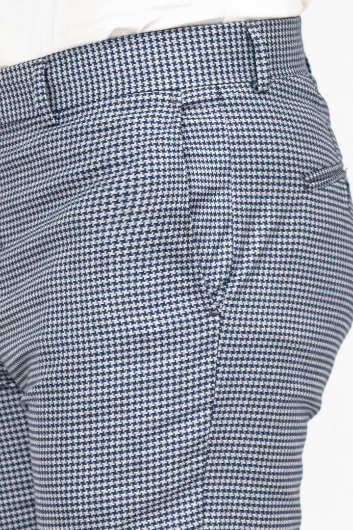 WSS بنطال رجالي أزرق منقوش بنقشة Houndstooth - سينجين
