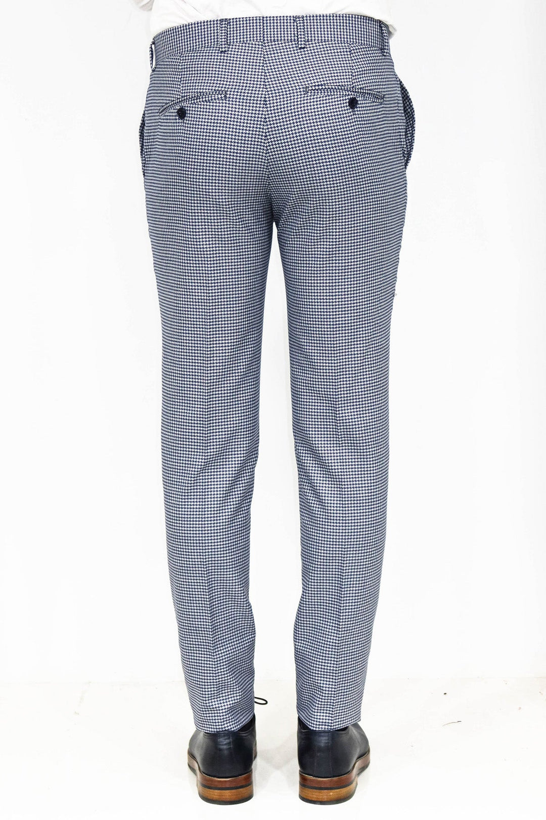 WSS بنطال رجالي أزرق منقوش بنقشة Houndstooth - سينجين