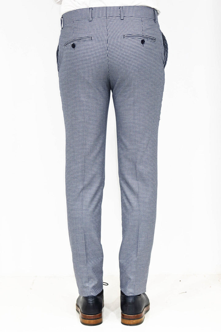 WSS بنطال رجالي أزرق منقوش بنقشة Houndstooth - سينجين