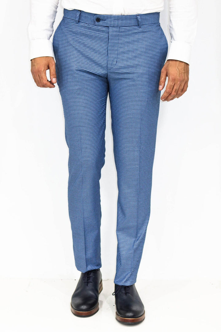 WSS بنطال رجالي أزرق نيلي منقوش بنقشة Houndstooth - سينجين