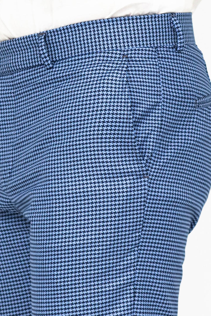 WSS بنطال رجالي أزرق نيلي منقوش بنقشة Houndstooth - سينجين