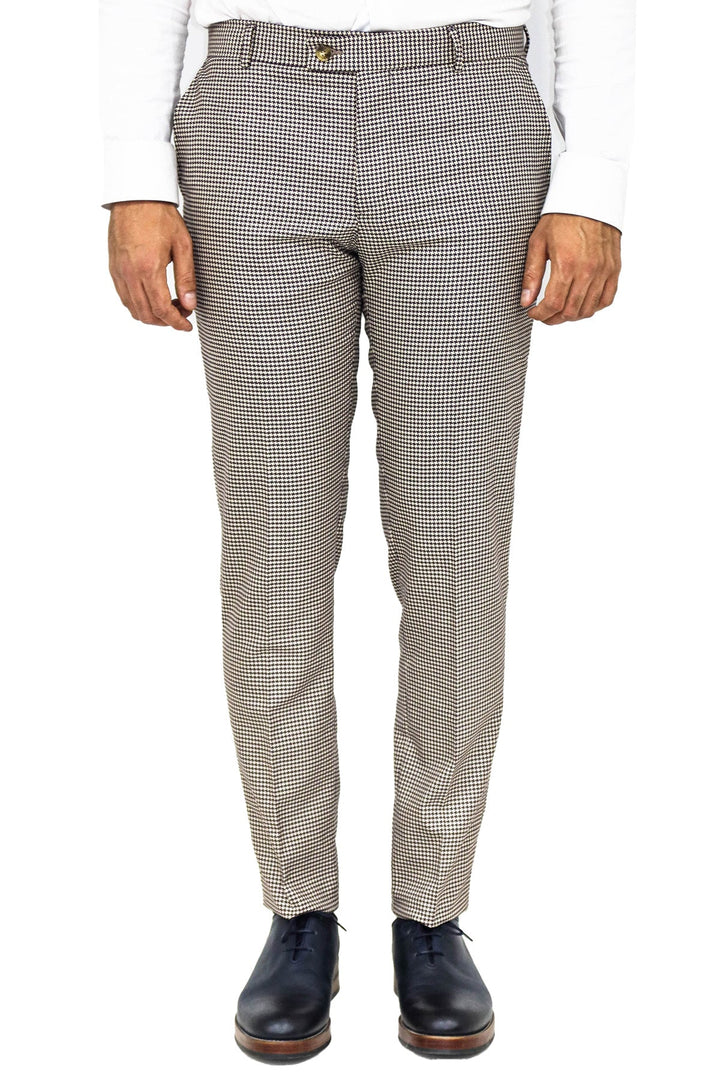 WSS بنطال رجالي بني فاتح منقوش بنقشة Houndstooth - سينجين