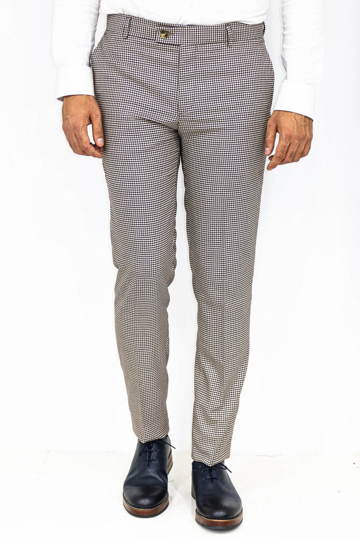 WSS بنطال رجالي بني فاتح منقوش بنقشة Houndstooth - سينجين