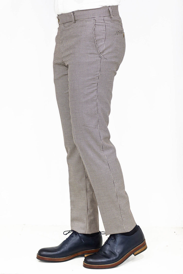 WSS بنطال رجالي بني فاتح منقوش بنقشة Houndstooth - سينجين