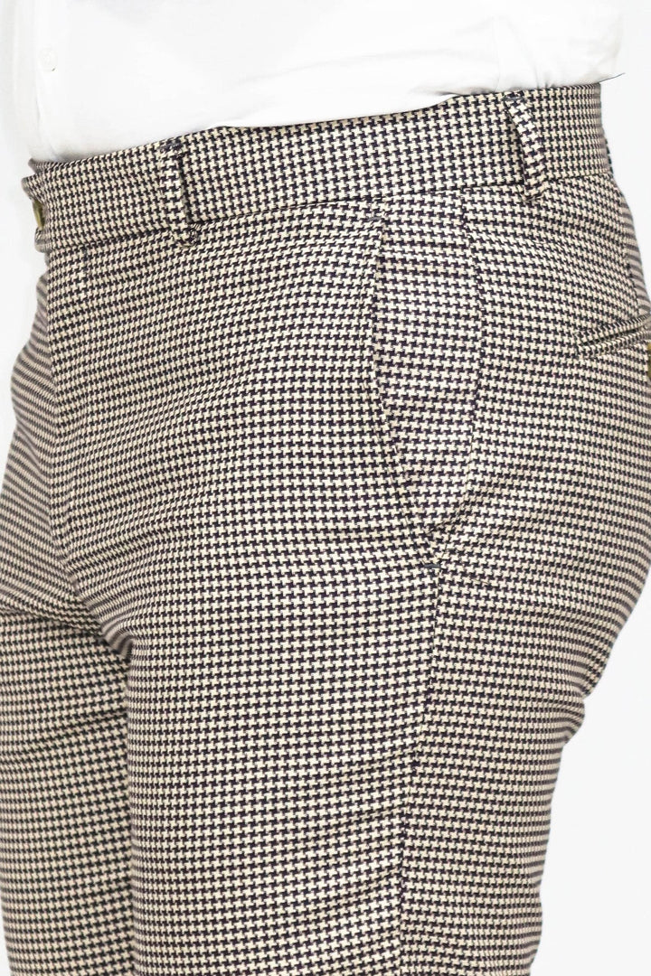 WSS بنطال رجالي بني فاتح منقوش بنقشة Houndstooth - سينجين