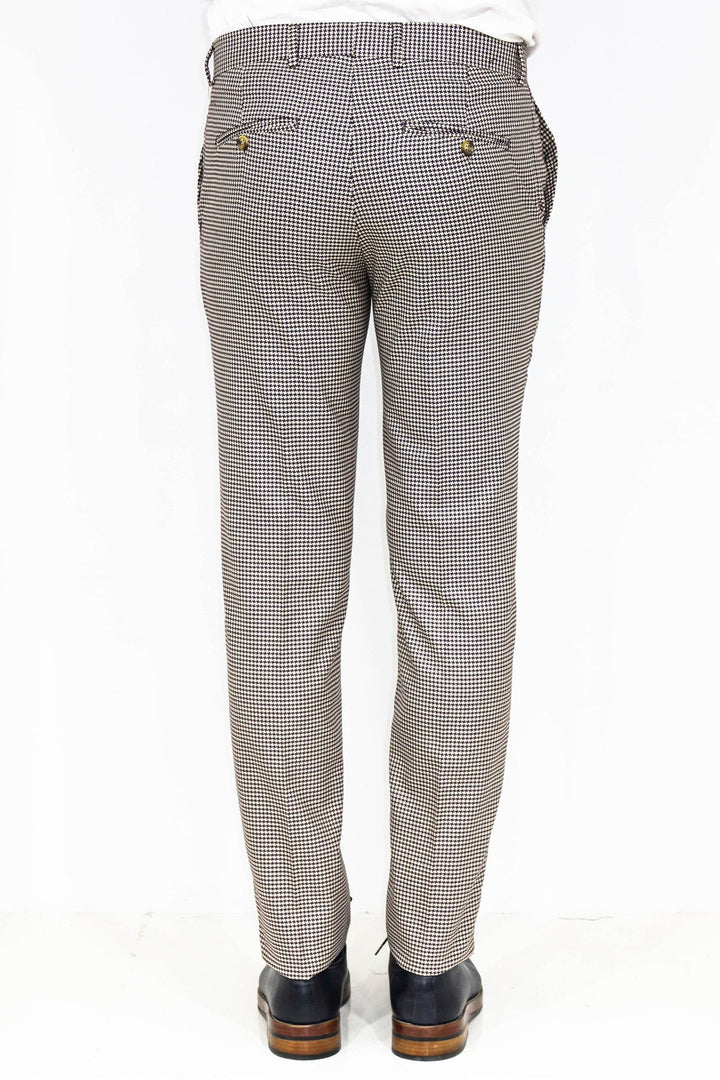 WSS بنطال رجالي بني فاتح منقوش بنقشة Houndstooth - سينجين