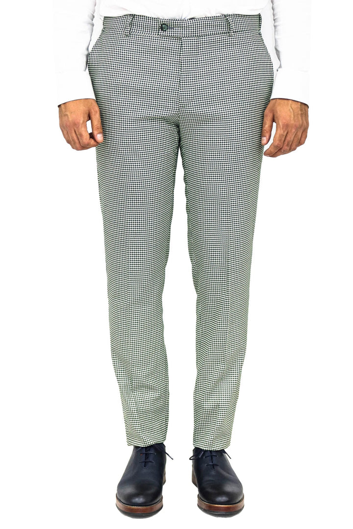 WSS سروال Houndstooth منقوش باللون الأخضر الفاتح للرجال - Singen