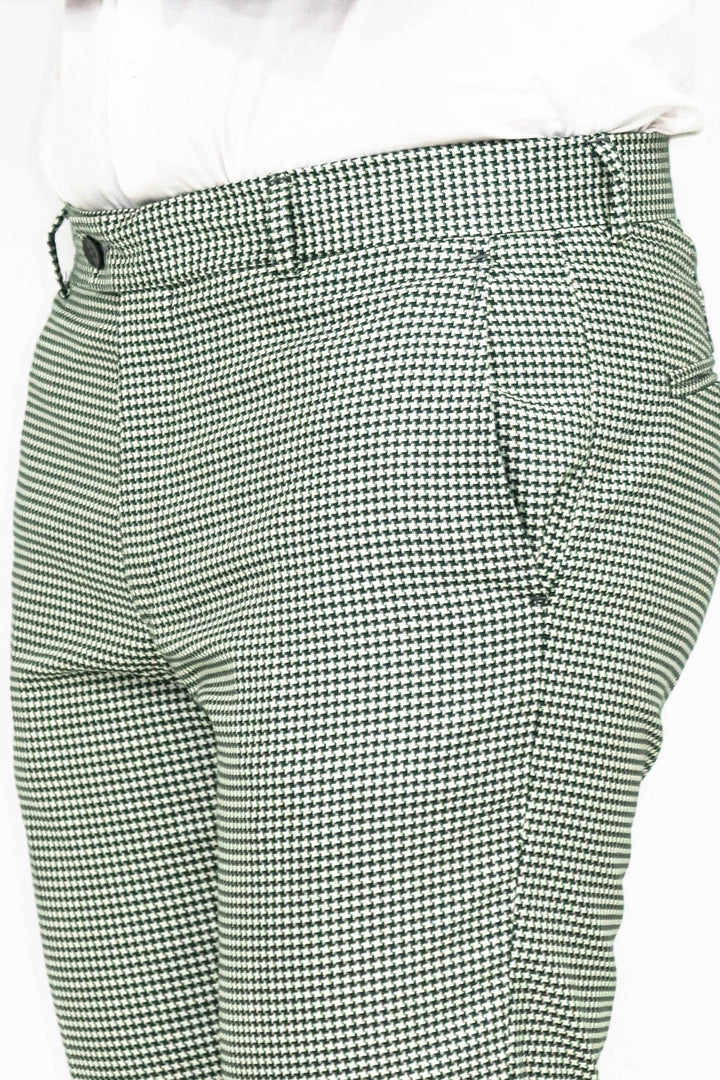WSS سروال Houndstooth منقوش باللون الأخضر الفاتح للرجال - Singen