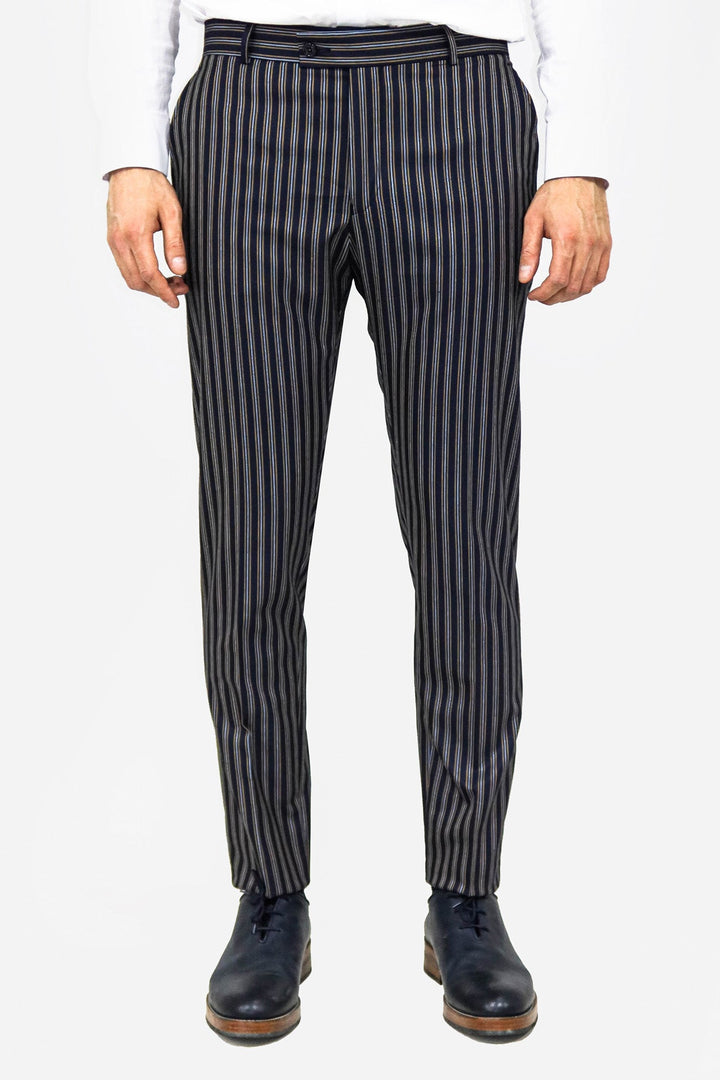 WSS Striped Navy Blue Men Trousers  - Smyrna