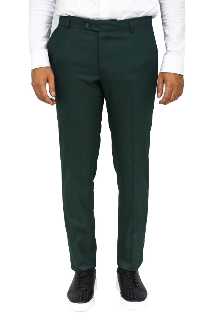 WSS Slim Fit Textured Dark Green Men Trousers  - Singen